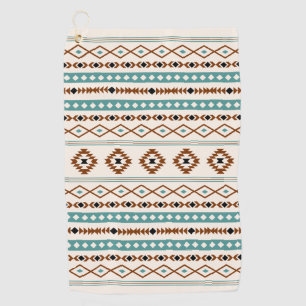 Aztec Teal Terracotta Blk Crm Mixed Motifs Pattern Golf Towel