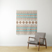 Aztec Teal Terracotta Blk Crm Mixed Motifs Pattern