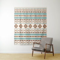 Aztec Teal Terracotta Blk Crm Mixed Motifs Pattern