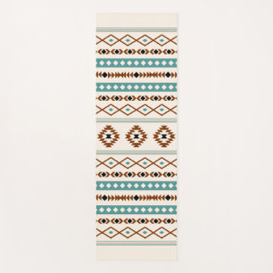 Aztec Teal Terracotta Blk Crm Mixed Motifs Pattern Yoga Mat
