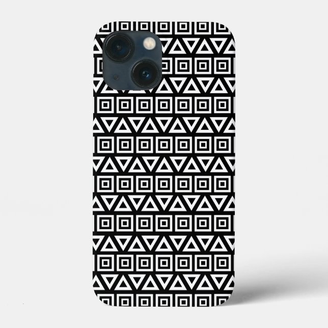 Aztec Triangles+Squares Pattern White on Black Case-Mate iPhone Case (Back)