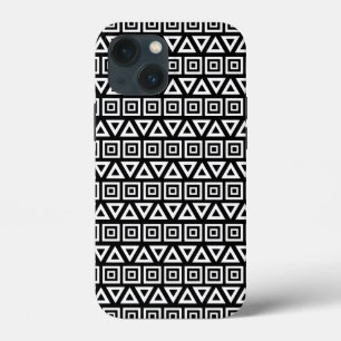 Aztec Triangles+Squares Pattern White on Black iPhone 13 Mini Case