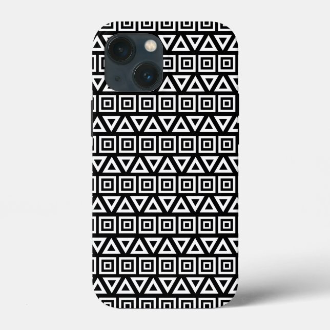 Aztec Triangles+Squares Pattern White on Black Case-Mate iPhone Case (Back)