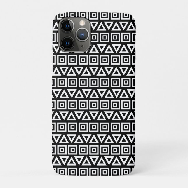 Aztec Triangles+Squares Pattern White on Black Case-Mate iPhone Case (Back)