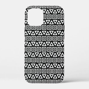 Aztec Triangles+Squares Pattern White on Black iPhone 12 Mini Case
