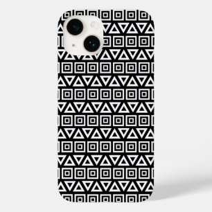 Aztec Triangles+Squares Pattern White on Black Case-Mate iPhone 14 Case