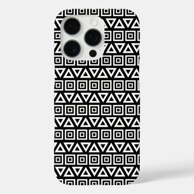 Aztec Triangles+Squares Pattern White on Black Case-Mate iPhone Case (Back)