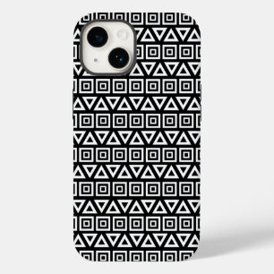Aztec Triangles+Squares Pattern White on Black Case-Mate iPhone 14 Case