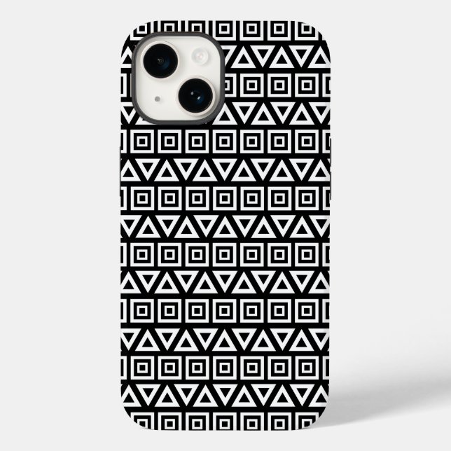 Aztec Triangles+Squares Pattern White on Black Case-Mate iPhone Case (Back)
