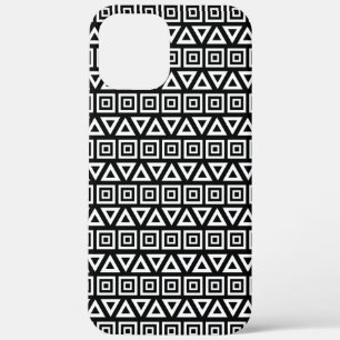Aztec Triangles+Squares Pattern White on Black iPhone 12 Pro Max Case