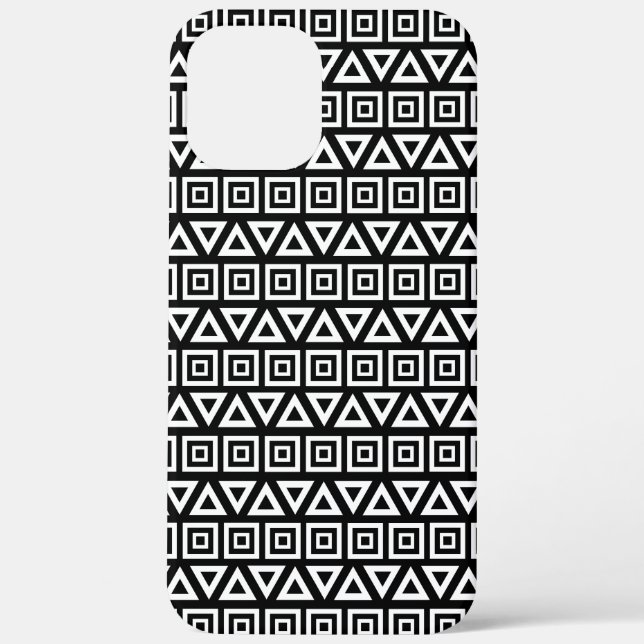 Aztec Triangles+Squares Pattern White on Black Case-Mate iPhone Case (Back)
