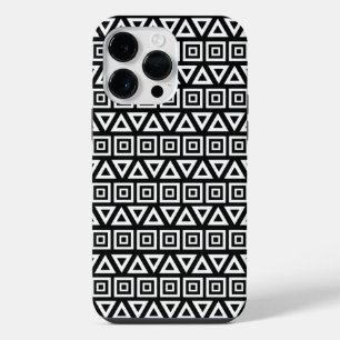 Aztec Triangles+Squares Pattern White on Black iPhone 14 Pro Max Case