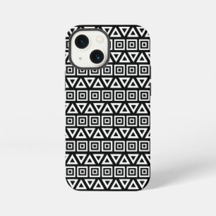 Aztec Triangles+Squares Pattern White on Black iPhone 13 Mini Case