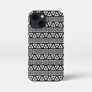 Aztec Triangles+Squares Pattern White on Black iPhone 13 Mini Case