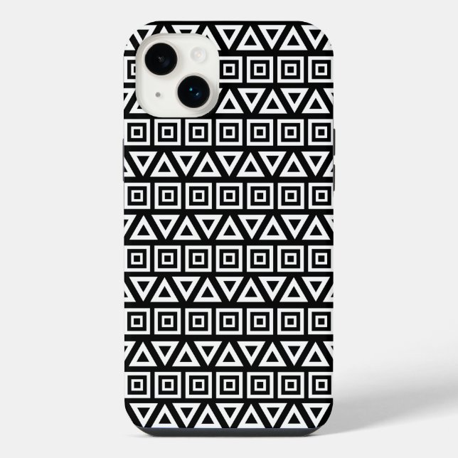 Aztec Triangles+Squares Pattern White on Black iPhone Case (Back)