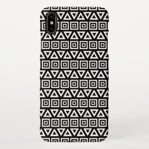 Aztec Triangles+Squares Pattern White on Black iPhone Case