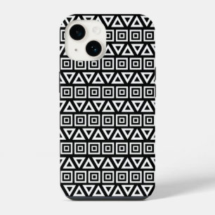Aztec Triangles+Squares Pattern White on Black iPhone 14 Case