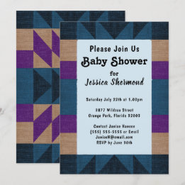 Aztec Tribal Abstract Baby Shower Blue Purple Tan Invitation