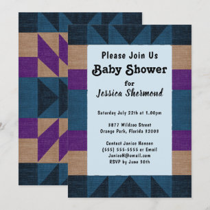 Aztec Tribal Abstract Baby Shower Blue Purple Tan Invitation
