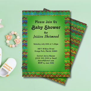 Aztec Tribal Abstract Baby Shower Chevron Green Invitation