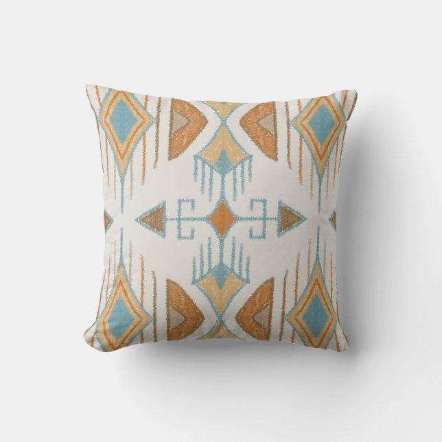 Aztec Tribal Arrows, Turquoise, Rust, Cream Cushion (Front)