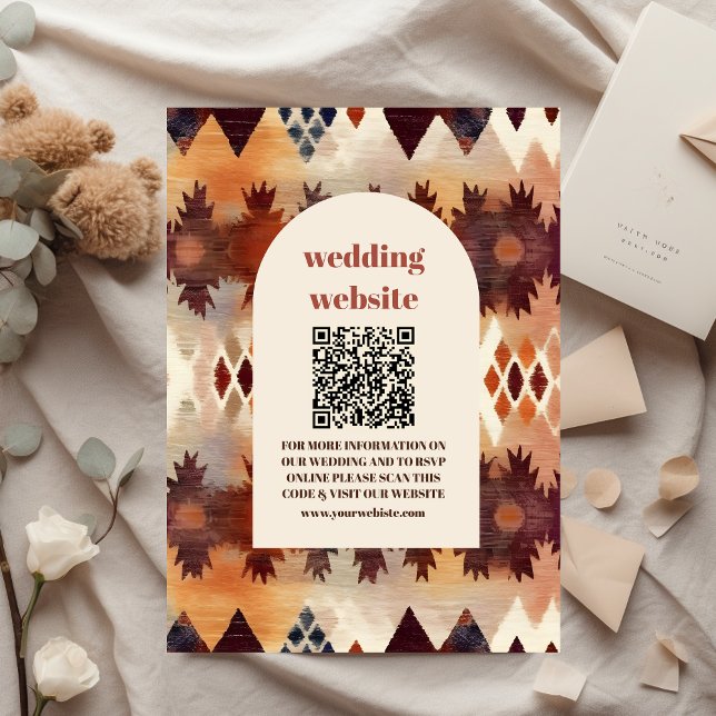 Aztec Tribal Brown Ethnic Western Wedding qr code Enclosure Card (Creator Uploaded)