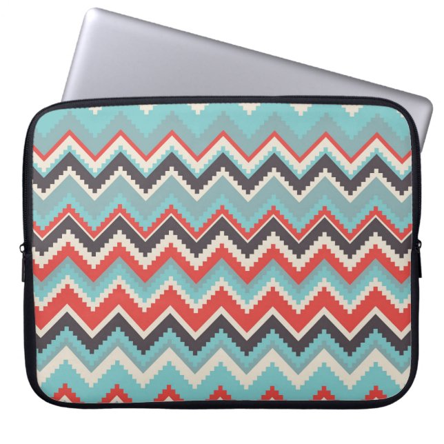 Aztec Tribal Chevron Zig Zag Pattern Red Blue Grey Laptop Sleeve (Front)