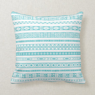 Aztec Tribal Ethnic Geometric Pattern Teal Blue Cushion