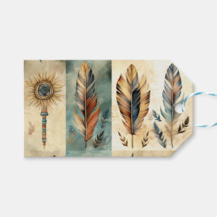 Aztec Tribal Feathers Medicine Stick Gift Tags