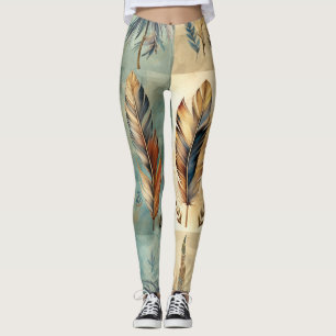 Aztec Tribal Feathers Medicine Stick Leggings