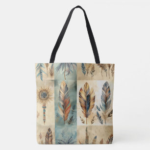 Aztec Tribal Feathers Medicine Stick Tote Bag