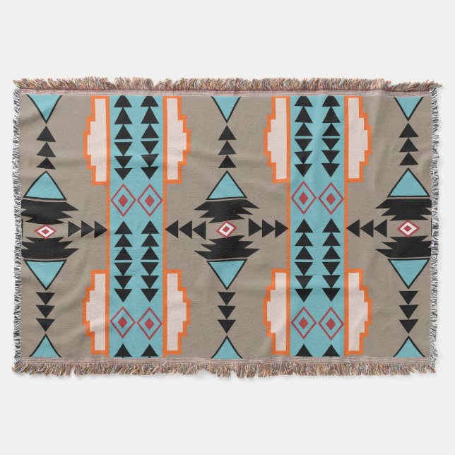 Aztec Tribal Geometric Throw Blanket (Front)