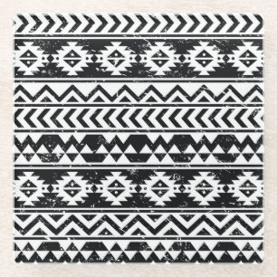 Aztec tribal: grunge white pattern. glass coaster