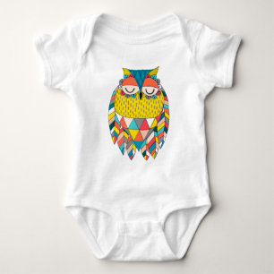 Aztec Tribal Modern Owl Illustration Baby Bodysuit