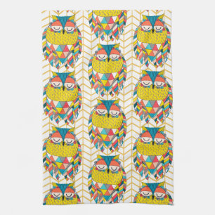 Aztec Tribal Modern Owl Illustration Tea Towel