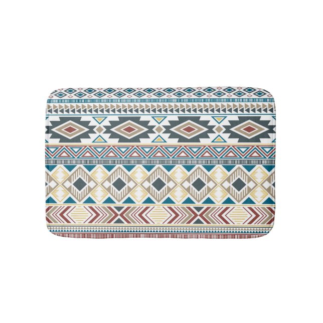 Aztec Tribal Motifs: Geometric Seamless Design Bath Mat (Front)
