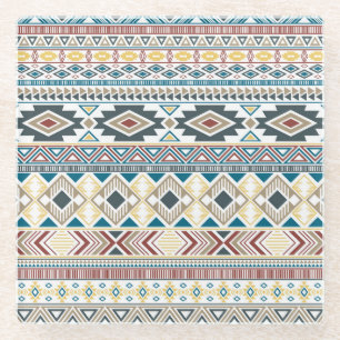 Aztec Tribal Motifs: Geometric Seamless Design Glass Coaster