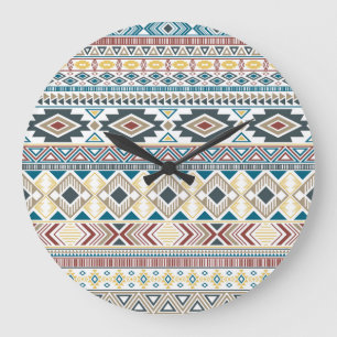 Aztec Tribal Motifs: Geometric Seamless Design Large Clock