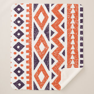 Aztec tribal motifs, striped print sherpa blanket