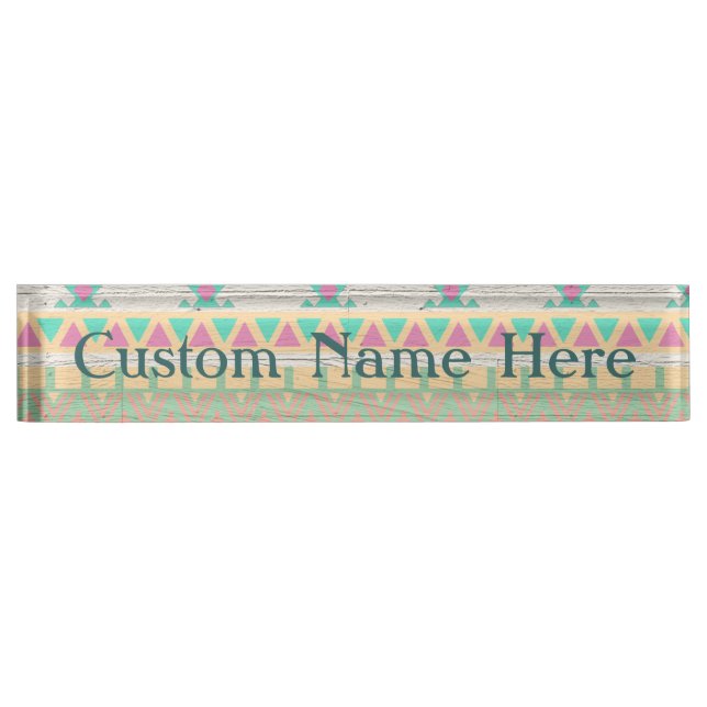 Aztec Tribal Native Pastel Geometric Pattern Nameplate (Front)