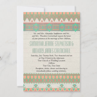 Aztec Tribal Native Pastel Peach/Aqua Invitation