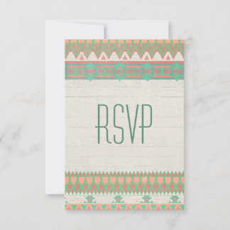 Aztec Tribal Native Pastel Peach/Aqua RSVP Card