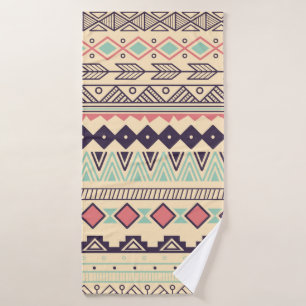 Aztec tribal pattern in stripes, vintage illustrat bath towel