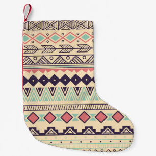 Aztec tribal pattern in stripes, vintage illustrat small christmas stocking