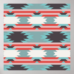 Aztec Tribal Pattern Native American Red Blue Poster