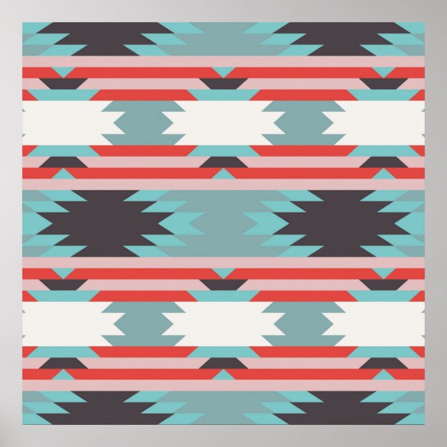 Aztec Tribal Pattern Native American Red Blue Poster (Front)