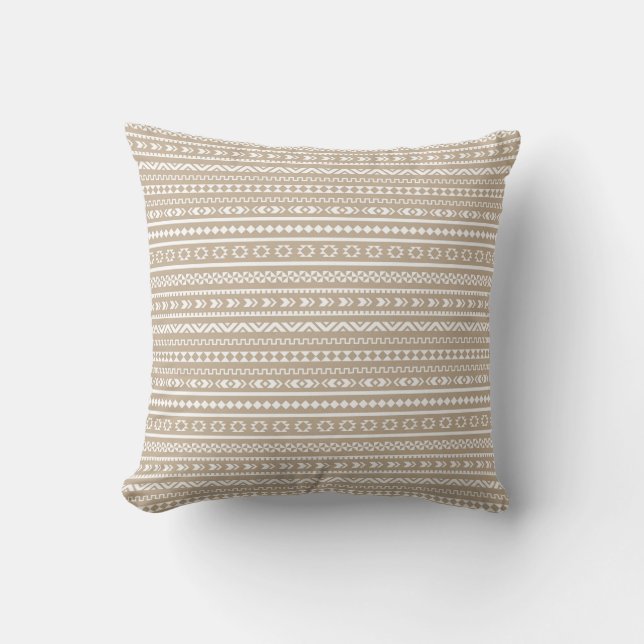 Aztec Tribal Pattern / Sand and White Cushion (Front)
