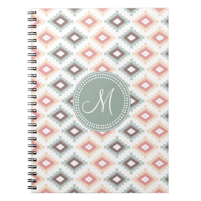 Aztec Tribal Pink Pink Monogram Pattern Notebook (Front)