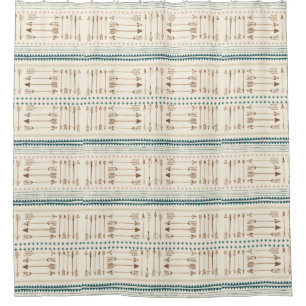 Aztec Tribal Print Arrows Neutral Brown Beige teal Shower Curtain