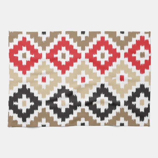 Aztec Tribal Print Ikat Diamond Pattern Tea Towel (Horizontal)